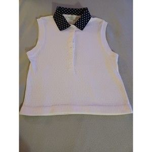 LL Sport a Leon Levin Co womens sleeveless knit white sweater w blue collar M